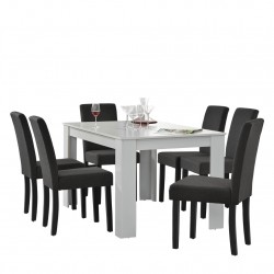 Комплект маса за хранене с 6 стола 140 x 90 cm Бял /Тъмносив Nora - Комплекти маси и столове