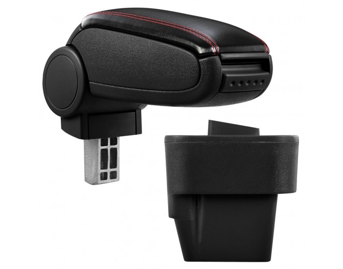 Подлакътник  Opel Astra H 2004–2011 с контейнер за съхранение, Изкуствена кожа, Черен,червен шев -