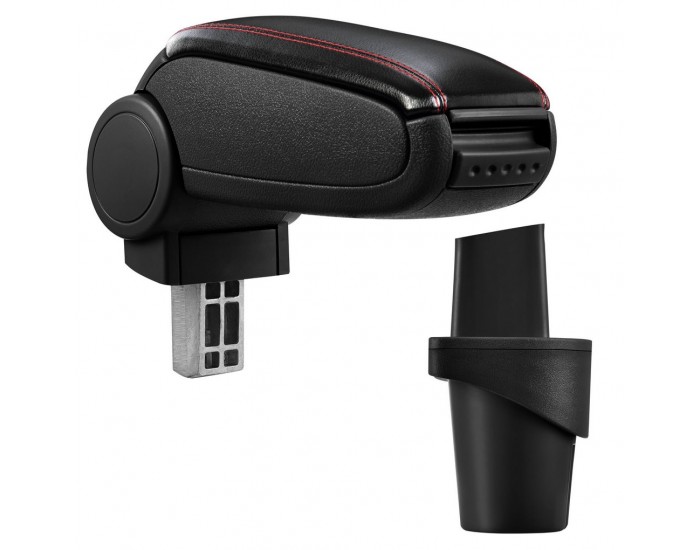 Подлакътник  VW Touran / VW Caddy (2K)  с контейнер за съхранение, Изкуствена кожа/Черен,червен шев - Подлакътник  VW Touran / VW Caddy (2K)  с контейнер за съхранение, Изкуствена кожа/Черен,червен шев -