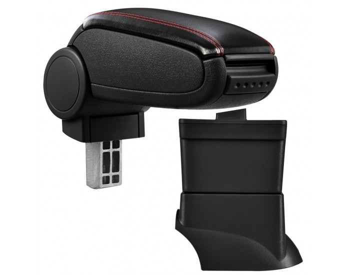 Подлакътник Fiat 500  с контейнер за съхранение, Изкуствена кожа, Черен,червен шев - Подлакътник Fiat 500  с контейнер за съхранение, Изкуствена кожа, Черен,червен шев -