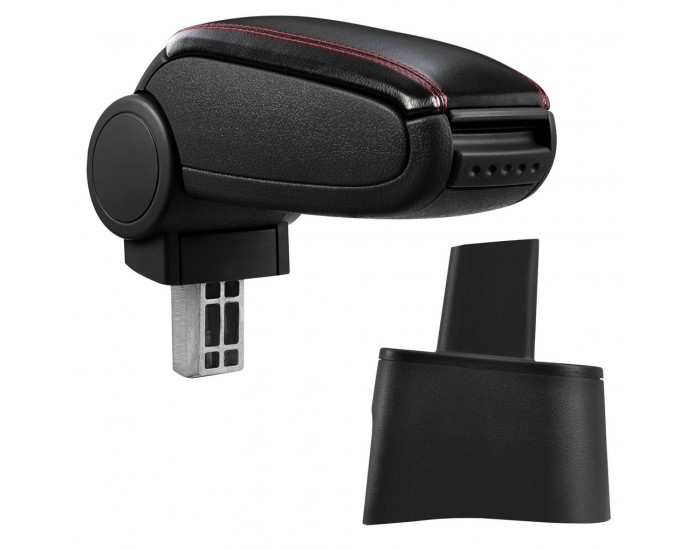 Подлакътник Seat Ibiza 6L  с контейнер за съхранение, Еко кожа/Черен, червен шев -
