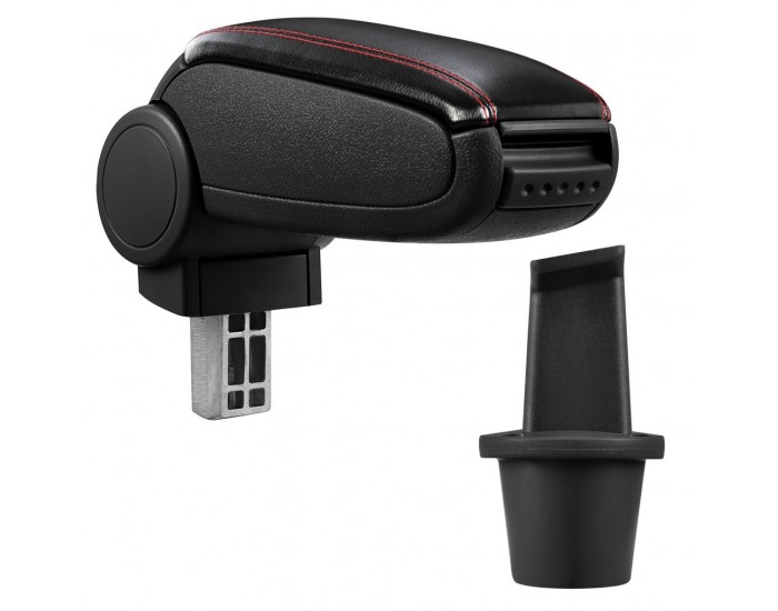 Подлакътник Dacia Duster  с контейнер за съхранение, Изкуствена кожа, Черен, червен шев -