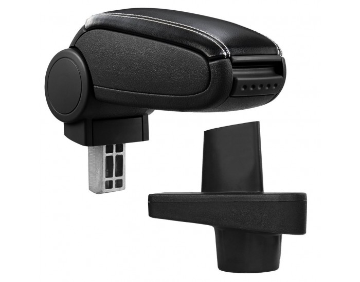 Подлакътник Renault Clio IV (X98)  с контейнер за съхранение,Еко кожа/Черен, бял шев -