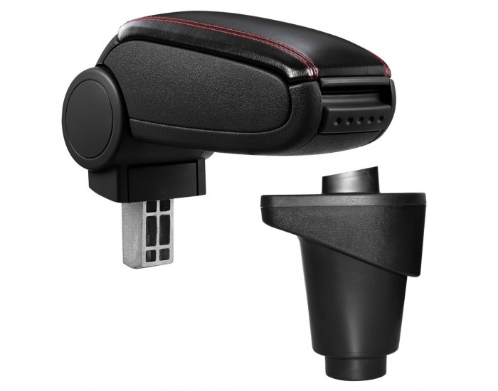 Подлакътник Fiat 500L  с контейнер за съхранение, Изкуствена кожа, Черен, червен шев - Подлакътник Fiat 500L  с контейнер за съхранение, Изкуствена кожа, Черен, червен шев -