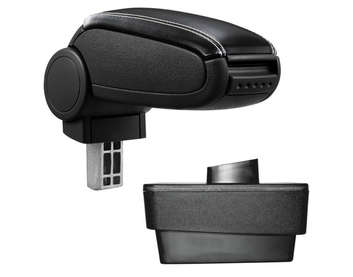 Подлакътник Škoda Fabia III  (NJ)  с контейнер за съхранение, Изкуствена кожа/Черен, бял шев -