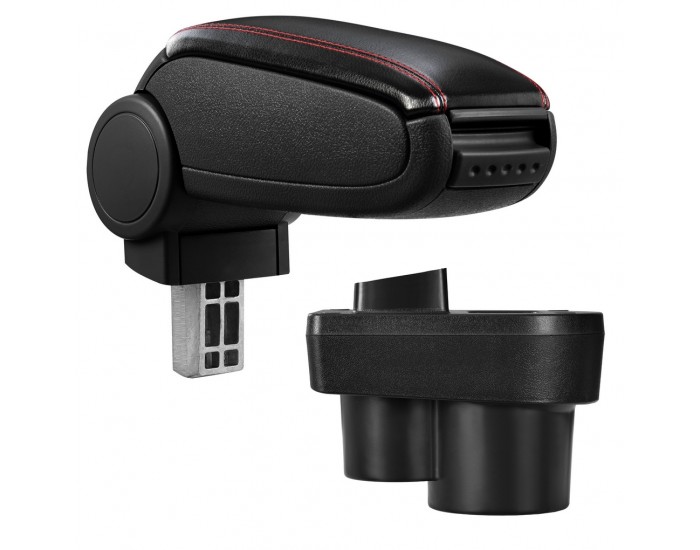 Подлакътник Škoda Rapid (тип: NH, от 2012) с контейнер за съхранение, Черен, червен шев - Подлакътник Škoda Rapid (тип: NH, от 2012) с контейнер за съхранение, Черен, червен шев -