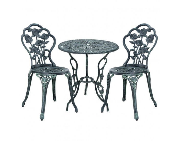 ГрадинскиКомплект маса с 2 стола , дизайн shabby chic Ø 60cm x 67 cm, ковано желязо, Зелен -