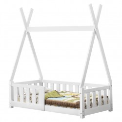 Детско креватче с предпазна решетка Матирано бяло, форма Шатра, Чам - Детски легла