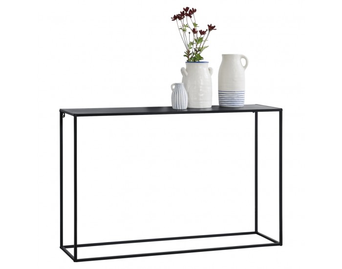 Конзолна маса 74cm x 115cm x 32cm, стабилна маса (годна и за стенен монтаж), Черна, матирано покритие -