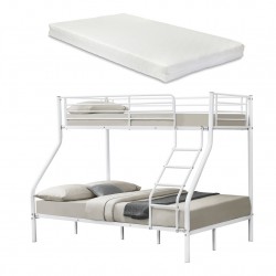 Метално двуетажно легло с матраци от студена пяна- Бяло - Легла