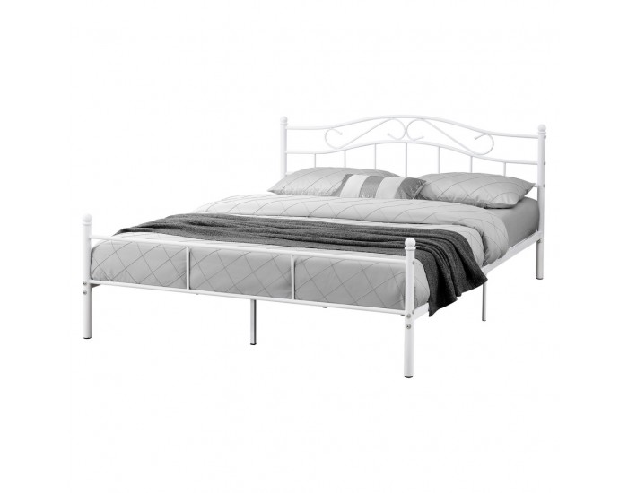 Двойно легло с метална рамка  - Бяло, 200 x 140 см -