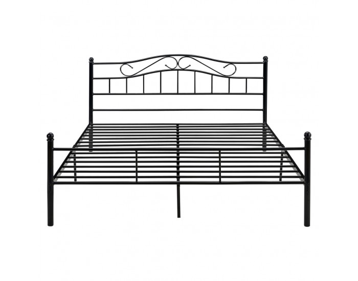 Двойно легло с метална рамка и матрак - Черно, 200 x 140 см -
