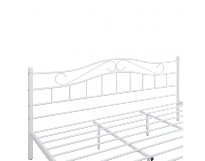 Двойно легло с метална рамка и матрак - Бяло, 200 x 180 см -