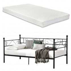 Канапе/Легло с метална рамка и матрак - Черно - Спалня