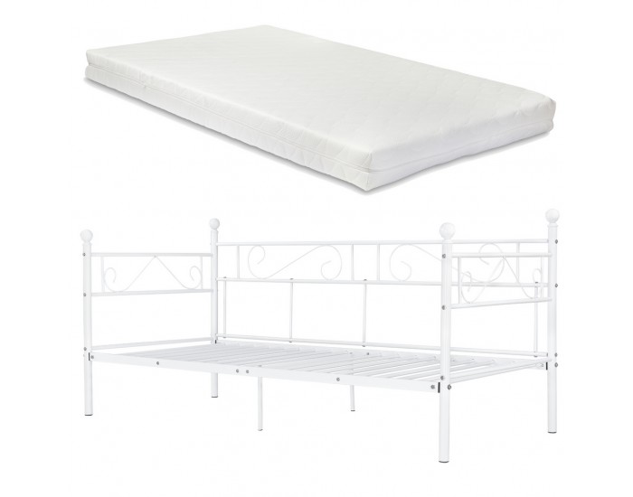Канапе/Легло с метална рамка и матрак - Бяло -