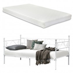 Канапе/Легло с метална рамка и матрак - Бяло - Топ оферти