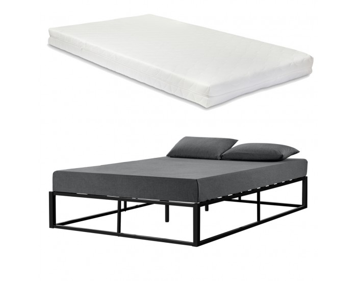 Метално легло  с матрак и подматрачна рамка, Черно, 180x200 cm -
