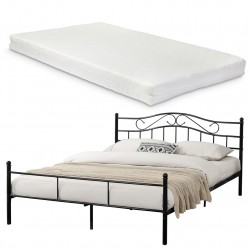 Двойно легло с метална рамка и матрак - Черно, 200 x 180 см - Sonata G