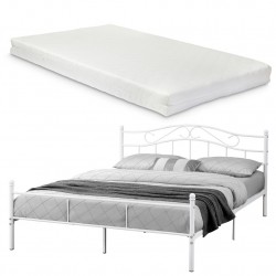 Двойно легло с метална рамка и матрак - Бяло, 200 x 180 см - Легла