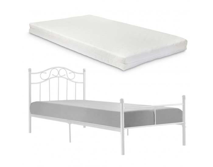 Легло с метална рамка Split 90 x 200 см Бяло с матрак -