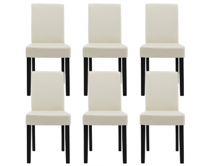 Стол за трапезария Zágráb - тапициран с еко кожа, комплект от 6 броя 90 x 42 x 48 см, Крем -