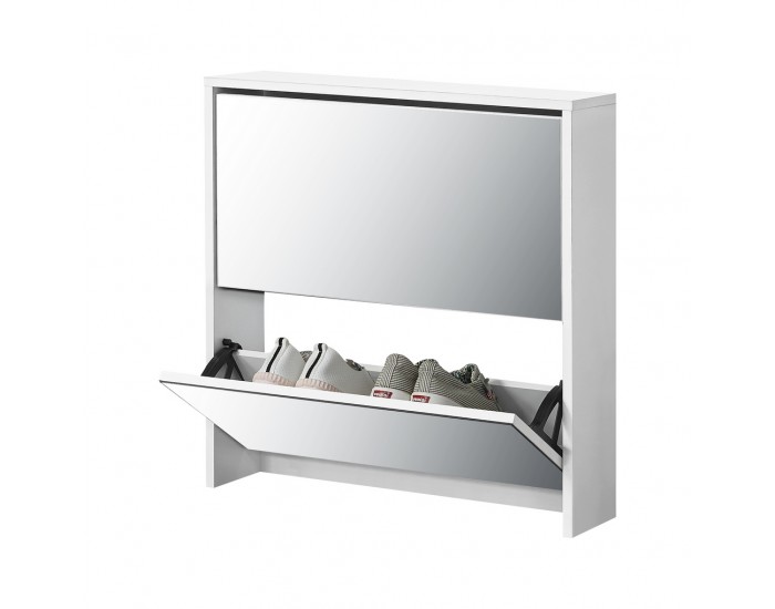 Шкаф за обувки  Бял, с огледало, 67 x 63 x 17cm -