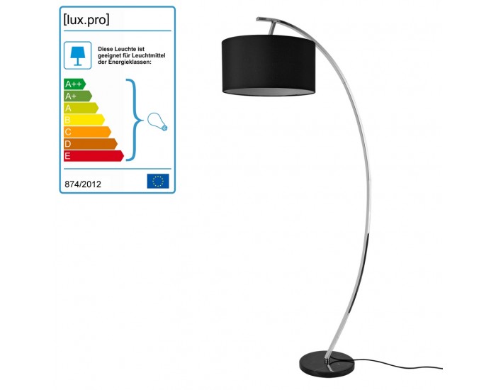 Подова лампа Steiermark, форма дъга и мраморна стойка, 1 x E27,60W,153 cm, Черна -