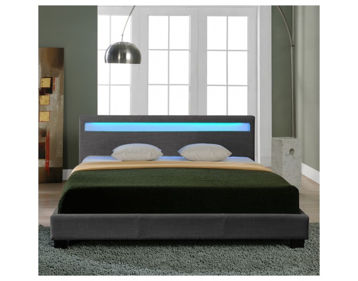 Съвременно тапицирано двойно легло с LED осветление - 140 x 200 с матрак -