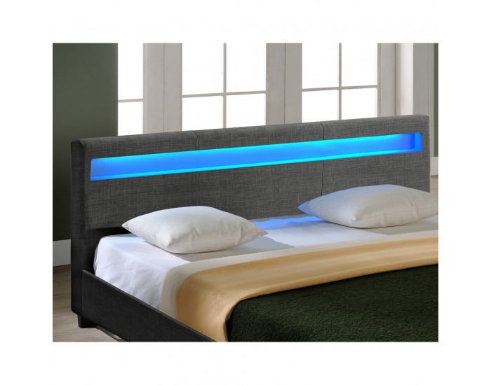 Съвременно тапицирано двойно легло LED осветление 180 x 200см с матрак -