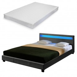 Съвременно тапицирано двойно легло с LED осветление - 140 x 200 с матрак - Спалня