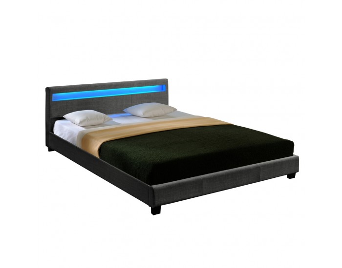 Съвременно тапицирано двойно легло с LED осветление - 140 x  200 см -