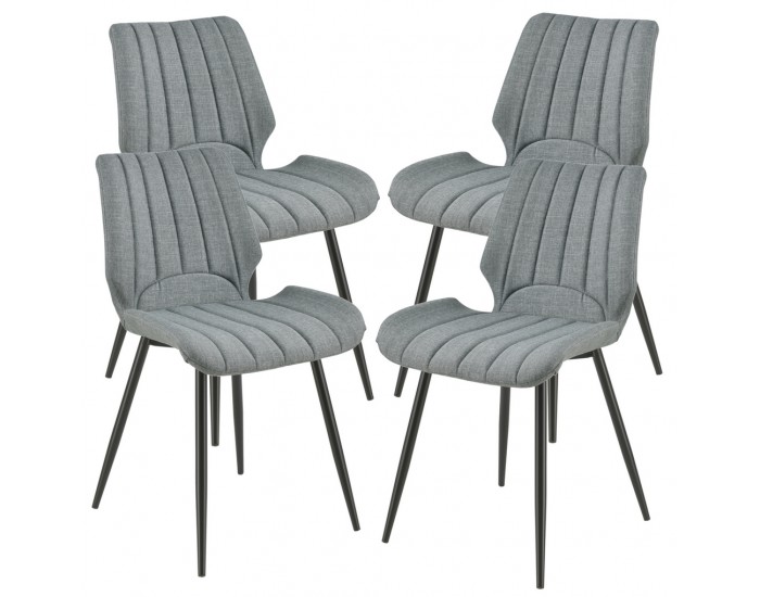 Комплект от 4 дизайнерски стола, 77 x 57,5 x 46 cm, Полиестер, Тъмносив -