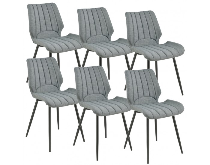 Комплект от 6 дизайнерски стола, 77 x 57,5 x 46 cm, Полиестер, Тъмносив -