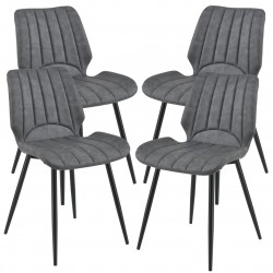 Комплект от 4 дизайнерски стола, 77 x 57,5 x 46 cm, Изкуствена кожа, Тъмносив - Трапезни столове