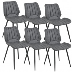 Комплект от 6 дизайнерски стола 77 x 57,5 x 46 cm, Еко кожа, Тъмносив - Трапезни столове