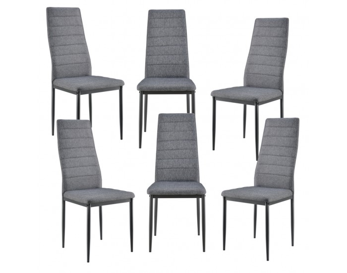 Комплект от 6 броя столове за трапезария Текстил, Сиви, 96 x 43 x 52 cm -