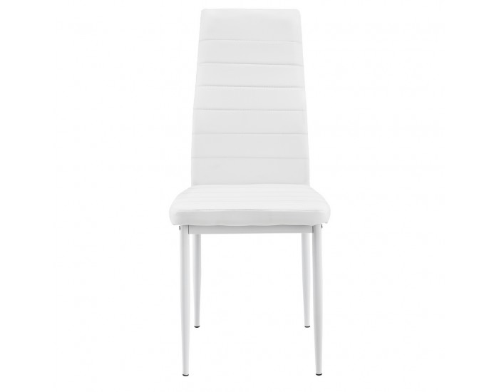 Тапициран стол, еко кожа - комплект от 6 броя - Бели -