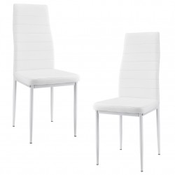 Тапициран стол с еко кожа - комплект от 2 броя столове - Бели - Трапезни столове