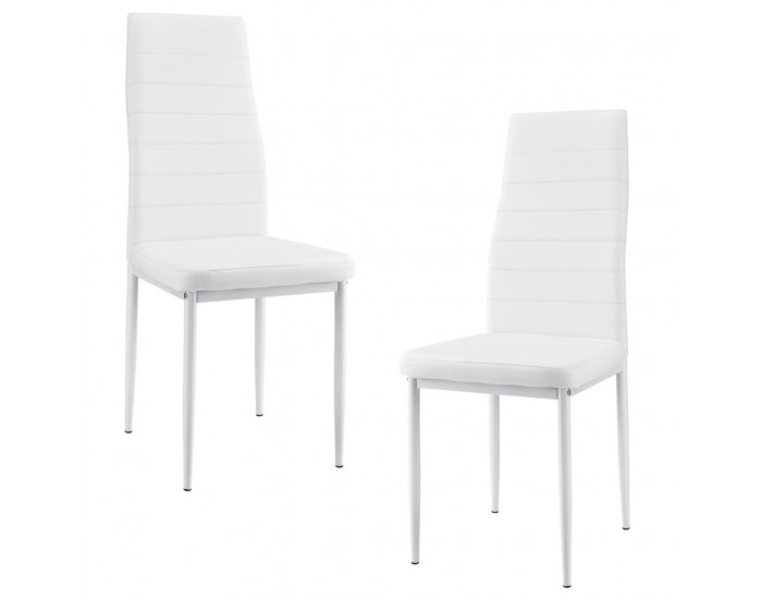 Тапициран стол с еко кожа - комплект от 2 броя столове - Бели -