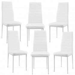 Тапициран стол, еко кожа - комплект от 6 броя - Бели - Столове