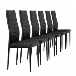 Тапициран стол, еко кожа - комплект от 6 броя - Черни - Трапезни столове
