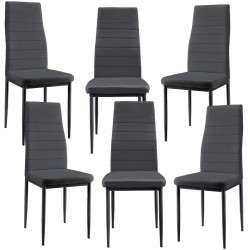 Тапициран стол, еко кожа - комплект от 6 броя - Тъмносиви - Трапезни столове