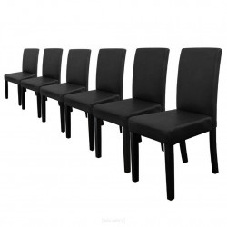 Стол за трапезария Zágráb - тапициран с еко кожа, комплект от 6 броя 90 x 42 x 48 см, Черен - Трапезни столове