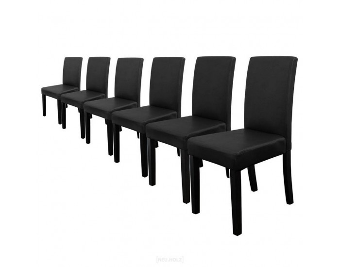 Стол за трапезария Zágráb - тапициран с еко кожа, комплект от 6 броя 90 x 42 x 48 см, Черен -