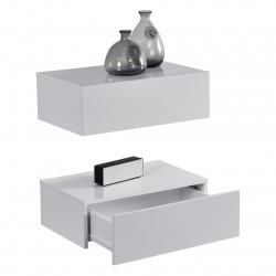 2 броя нощни шкафчета за стенен монтаж с едно чекмедже Бял гланц, 46x30x15cm - Сравняване на продукти