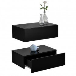 2 броя нощни шкафчета за стенен монтаж с едно чекмедже Черен гланц, 46x30x15cm - Спалня