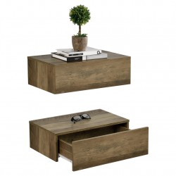 2 броя нощни шкафчета за стенен монтаж с едно чекмедже Ефект Дърво, 46x30x15cm - Промоции