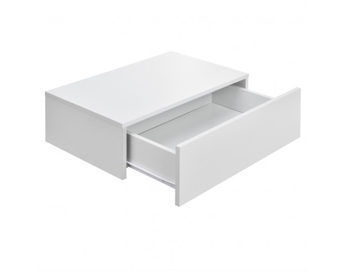 Нощно шкафче за стенен монтаж с едно чекмедже Бяло матирано, 46x30x15cm -