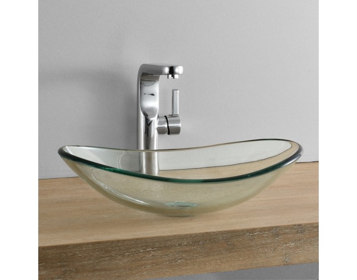 Стъклена мивка за вграждане, за баня 47 x 30,5 x 13 cm, овална -