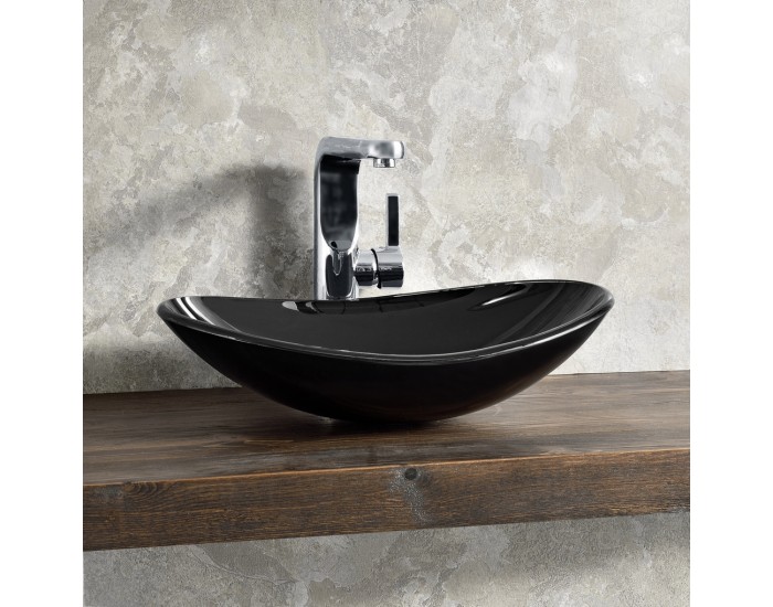 Мивка за баня, Черна, Стъкло, 47 x 30,5 x 13 cm -